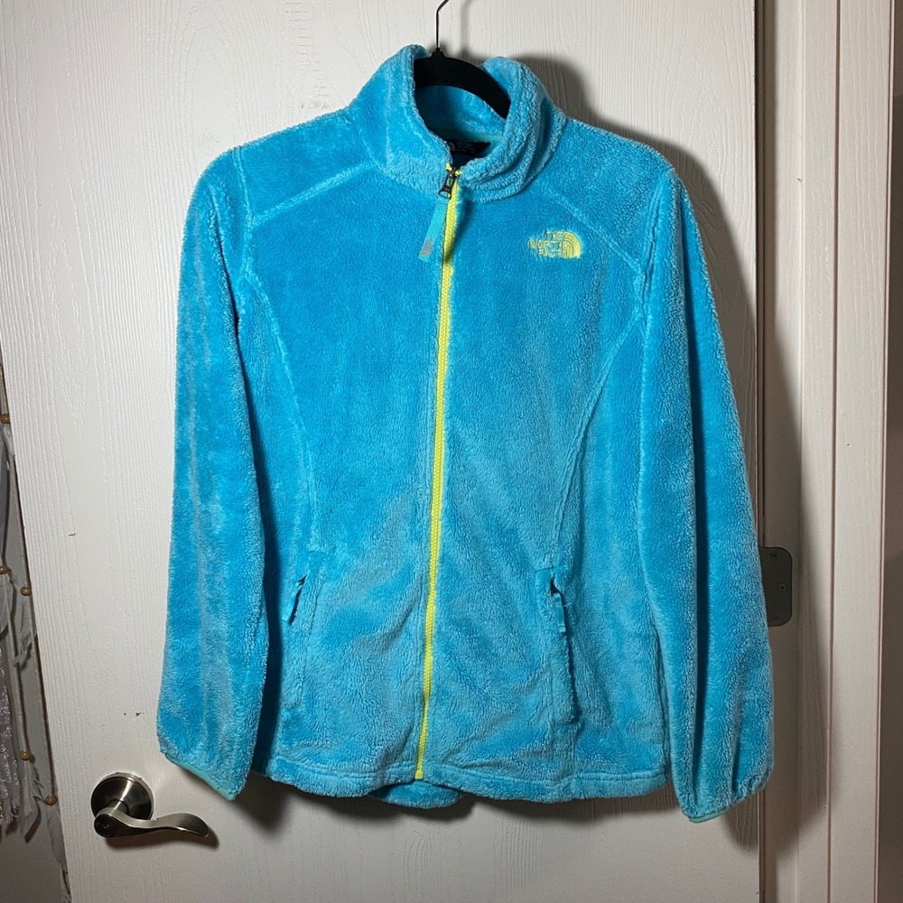 The North Face Girls Osito Fleece Jacket Blue Lime Green Full Zip XL 18